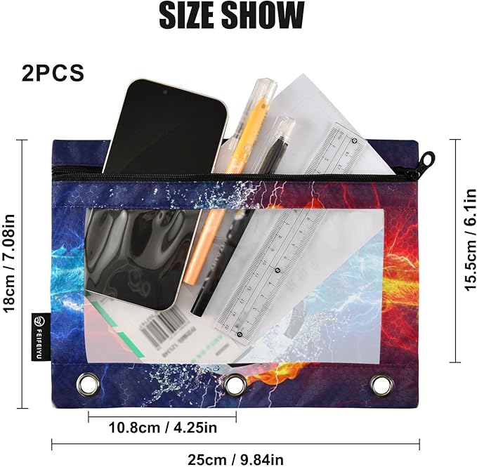 ZAZYXTJ Soccer Binder Pencil Pouchs 3 Ring with Zipper Clear Window Office Organizers bag for School Students Teacher Supplies 2 Pack