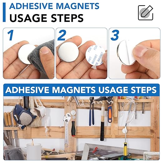 LOVIMAG Strong Neodymium Disc Magnets, Rare Earth Magnet with Double-Sided Adhesive for Fridge, DIY, Building, Scientific, Craft, and Office Magnets - 1.26 inch x 1/8 inch, Pack of 12