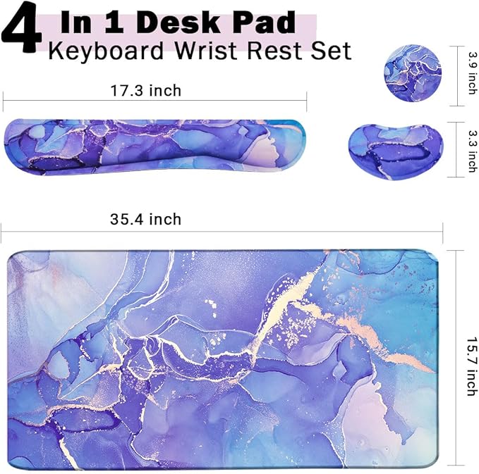 4-in-1 Large Mouse Pad, Keyboard Wrist Rest Pad & Wrist Support Mousepad Set, Extended Desk Pad Waterproof Desk Mat for Home Office Study Game
