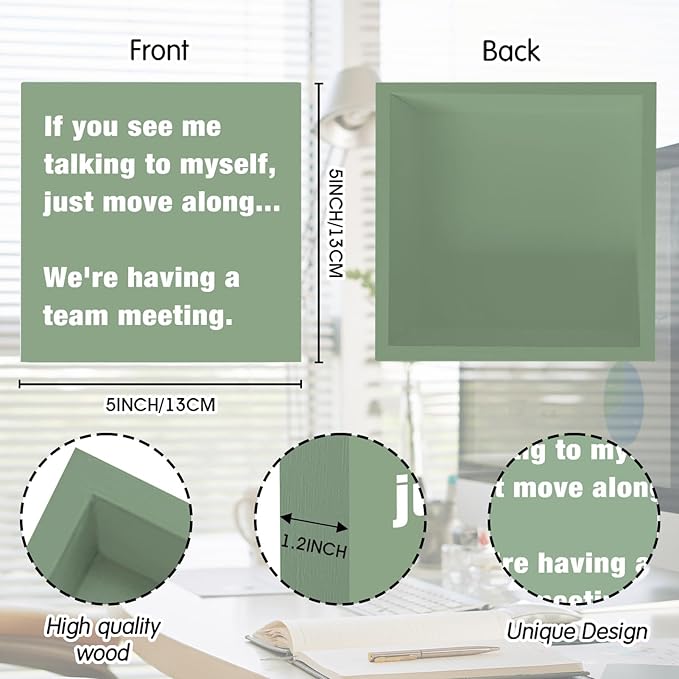 Sage Green Office Desk Accessories Decor Sign - Funny Green Wood Box Sign Cute Desk Accessories - Humor Office Box Plaque