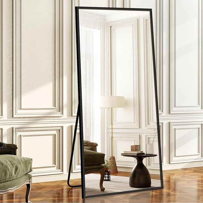 Large Size Full Length Mirror with Stand, 71"x32" Free-Standing Leaning Wall-Mounted Mirrors, Elegant Body Mirror for Living Room, Bedroom & Cloakroom, Black