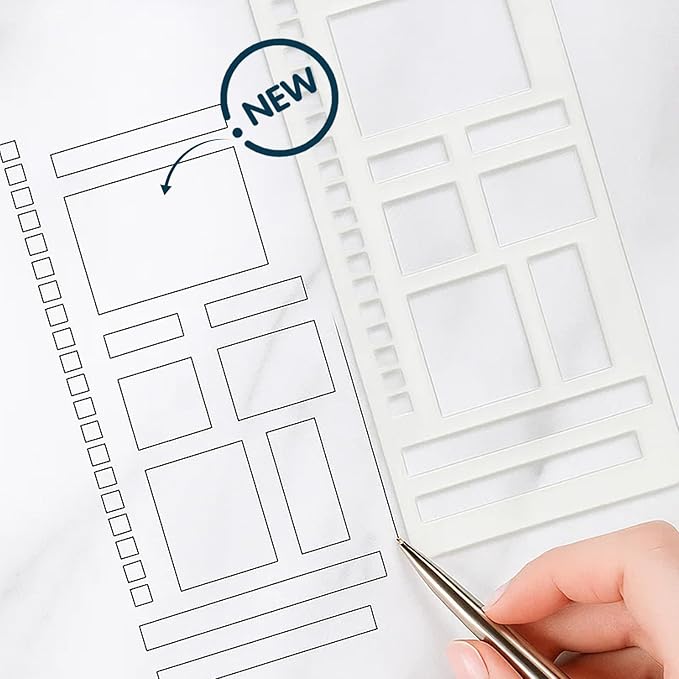 Planner Stencils Templates, Flexible 3-Piece Set for Bullet Journal and Calendar Planning, Reusable Stencils for Creating Straight Lines, Boxes, and Checkboxes in Dot Grid Journals