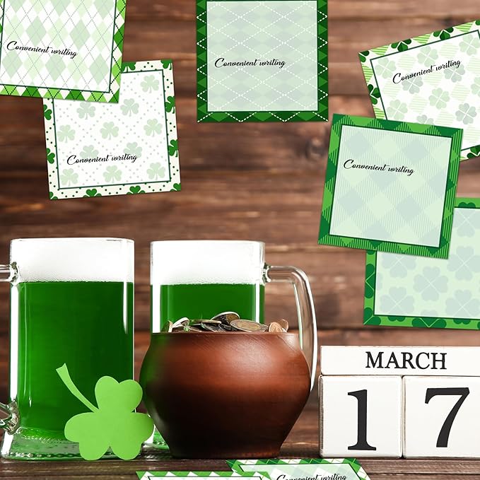 16 Pieces St. Patrick's Sticky Notes Shamrock Sticky Notes Self-Adhesive St. Patrick's Sticky Note Pads Sticky for School Office Home Supplies Students Teachers Gift