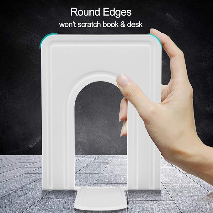 HappyHapi Book Ends, Non-Skid Metal Bookend for Shelves, Heavy Duty Book Ends, Office Book Stopper, 6 x 5 x 6 Inches, 6 Pieces / 3 Pairs (White)