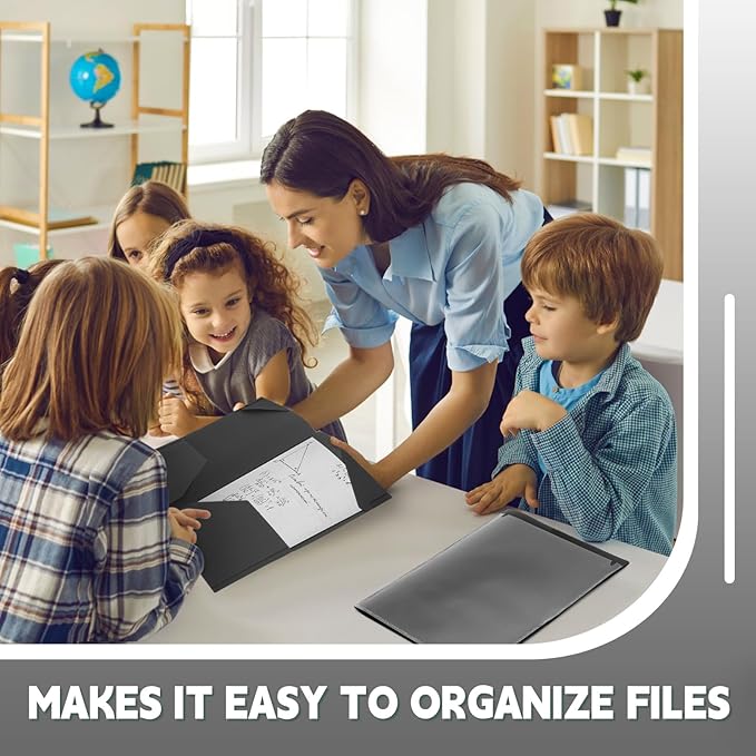 Henoyso 100 Pcs Plastic Folders with Clear Front Pockets Bulk Heavy Duty File Folders with 2 Pockets and Card Slot for Student Teacher Back to School Supplies Office Presentation (Black)