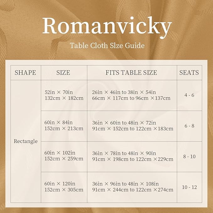 Romanvicky Christmas Jacquard Tablecloth Gold Floral Pattern Rectangle Table Cloth Spill Proof Wrinkle Resistant Polyester Table Cover for Autumn, Harvest, Thanksgiving Decoration, 60 x 84 Inch