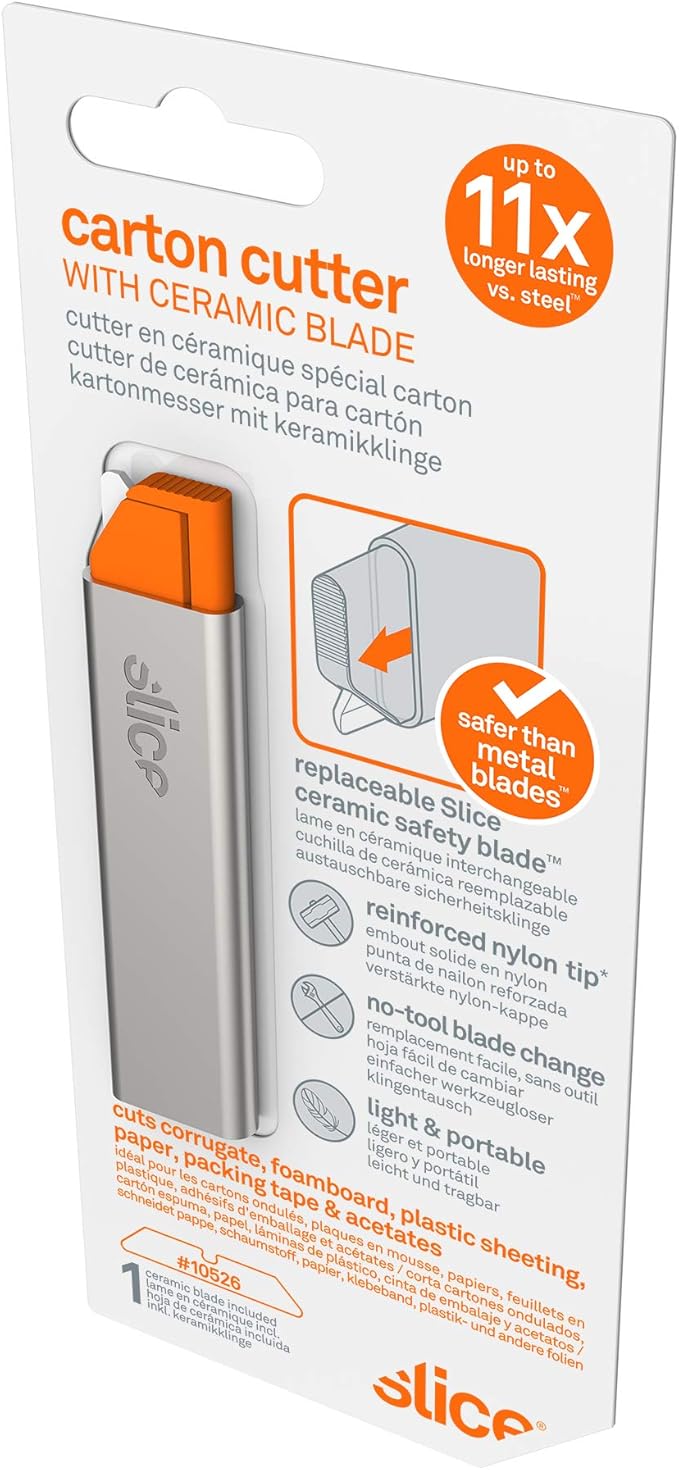 Slice Carton Safe Ceramic Box Cutter, 1 Pack, Grey + Orange