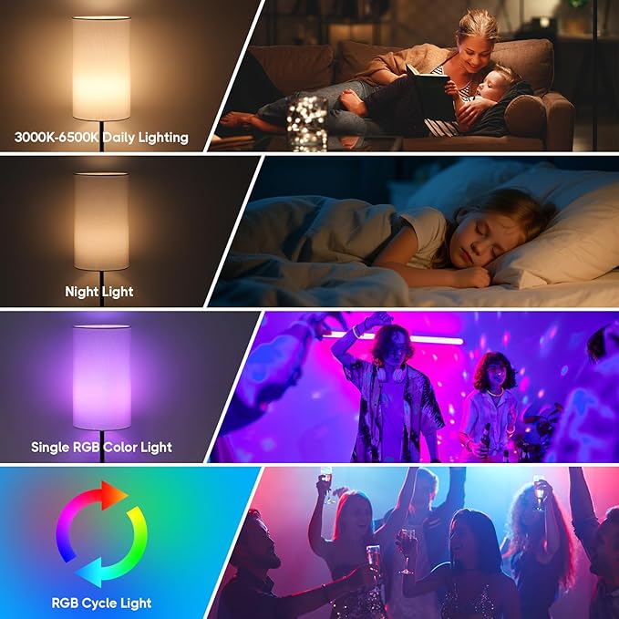 Unicozin 17Inch Table Lamp, 3 CCT 3000K/4500K/6500K & RGB Color Changing, Stepless Dimmable Bedside Lamp for Reading, Ambience Nightstand Light for Home Decor Party, White Shade