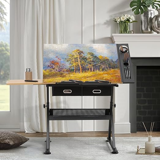MoNiBloom Adjustable Drafting Table & Stool Set with Storage, Versatile Art Desk and Craft Center Home Study Room Artist Desk