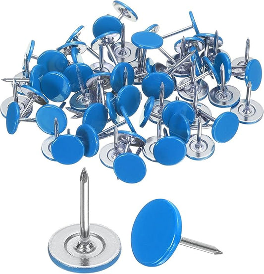uxcell 150Pcs Upholstery Tacks, 11mmx15mm Flat Head Thumb Tack Decorative Furniture Nails Push Pins for Furniture Sofa Headboards, Blue