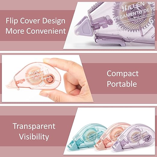 6 Pack Glue Tape, Double Sided Tape Roll for Crafts, Sticky Scrapbook Tape Runner, Scrapbooking Supplies for Crafting Photo Album Cards Journal School Office Gift Wrapping - 0.24IN x 20FT