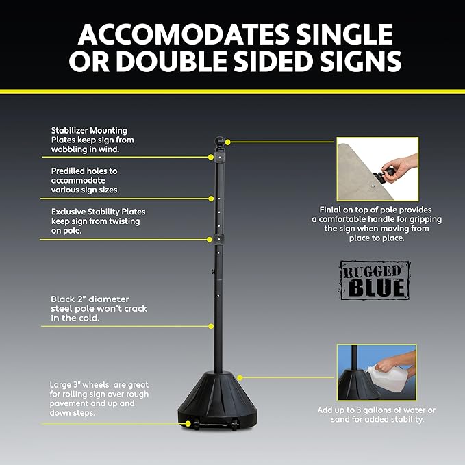 60” Grip N Tip Portable Sign Holder with Wheels, Customizable Sign Display Stand, Metal Holder for Street Signs, Outdoor Signs for Businesses, Office Sign or Yard Sign, Black (2)