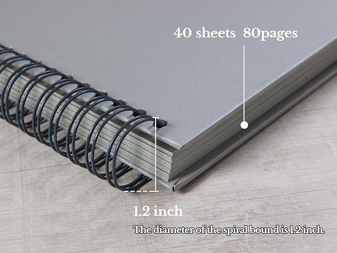 potricher 8 x 8 Inch DIY Scrapbook Photo Album 80 Pages Thick Kraft Blank Gray Paper Memory Book for Wedding and Anniversary Family (Gray, 8 Inch)