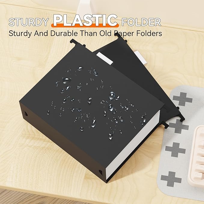 Plastic Hanging File Folder Letter Size,Heavy Duty 3“Expanding Reinforced Black Large Hanging Folders,Insert Gasket,Adjustable Tabs,Filing Cabinet Folder for Office/School/Home,12 Pack