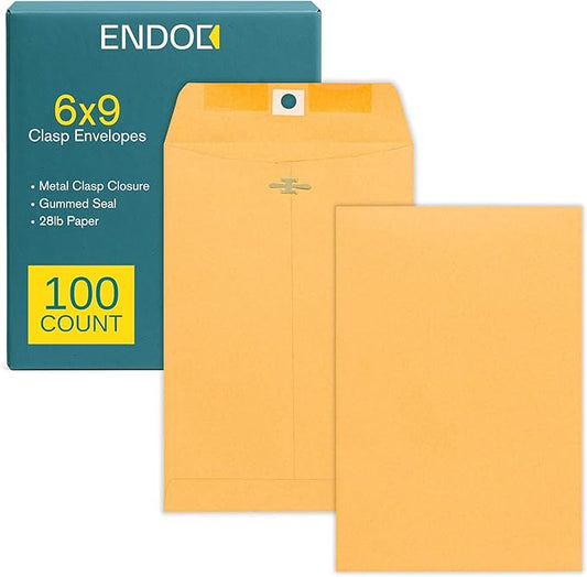 6x9 Clasp Envelopes – 100 Pack Brown Kraft Catalog Envelopes with Clasp Closure & Gummed Seal – 28lb Heavyweight Paper Mailing Manila Envelopes for Home, Office, Business, Legal or School