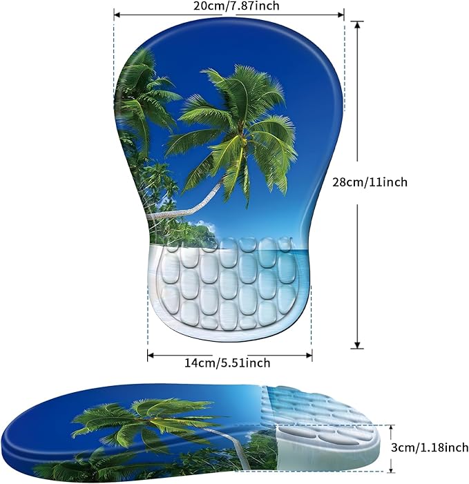 YIWEI Ergonomic Mouse Pad with Wrist Rest Support, Mousepad with Comfortable Memory Foam Wrist Rest and Non-Slip PU Base for Pain Relief, Computer, Laptop, Office, Home (Beach-3)
