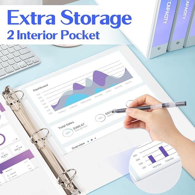 Deli 1.5-inch 3 Ring Binder with 2 Interior Pockets, 325 Sheets Capacity, 1.5 inch Binders fits 11" x 8.5" US Letter Size, White, 6 Pack