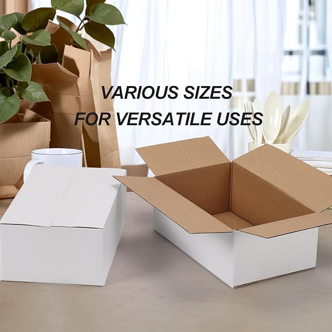 12x4x3 White Shipping Boxes Set of 40, White Kraft Corrugated Cardboard Small Boxes Mailers for Business Packaging Box, Present Box