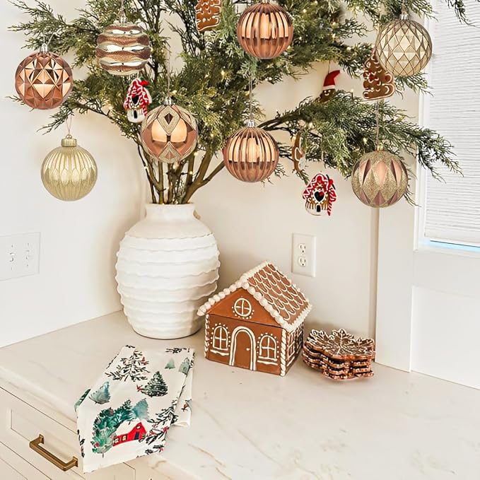 Hollyone 4 Inch Bronze Christmas Ornaments 12Pcs Brown Christmas Tree Ornaments Balls Colored Shatterproof Christmas Ornaments for Xmas Tree Decor Holiday Party Wreath Home Decor (Bronze, 100mm)