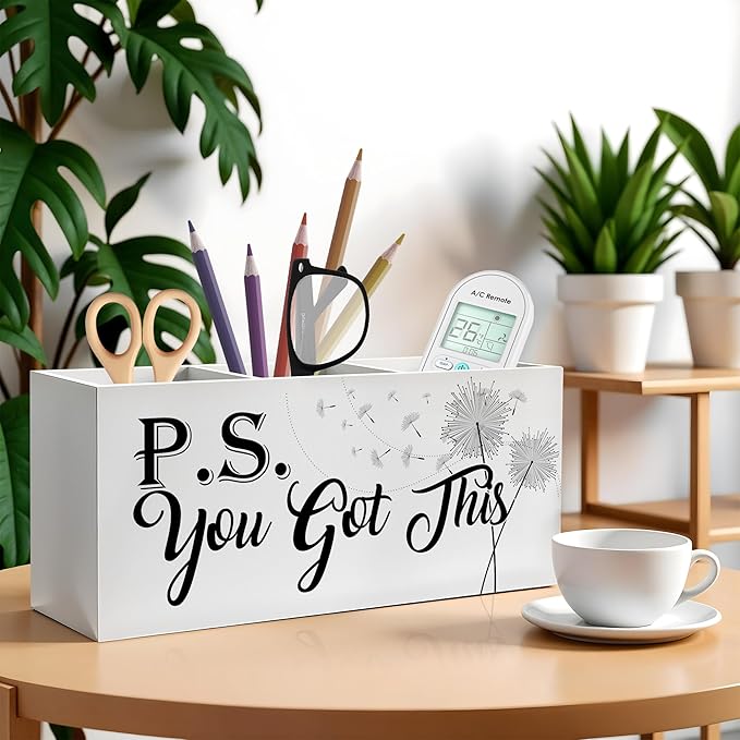 You Got This Inspirational Pencil Pen Holder for Desk, Dandelion Floral Motivational Wooden Pencil Holder Organizer for Home Office Desk Accessories, Encouragement Gifts for Women