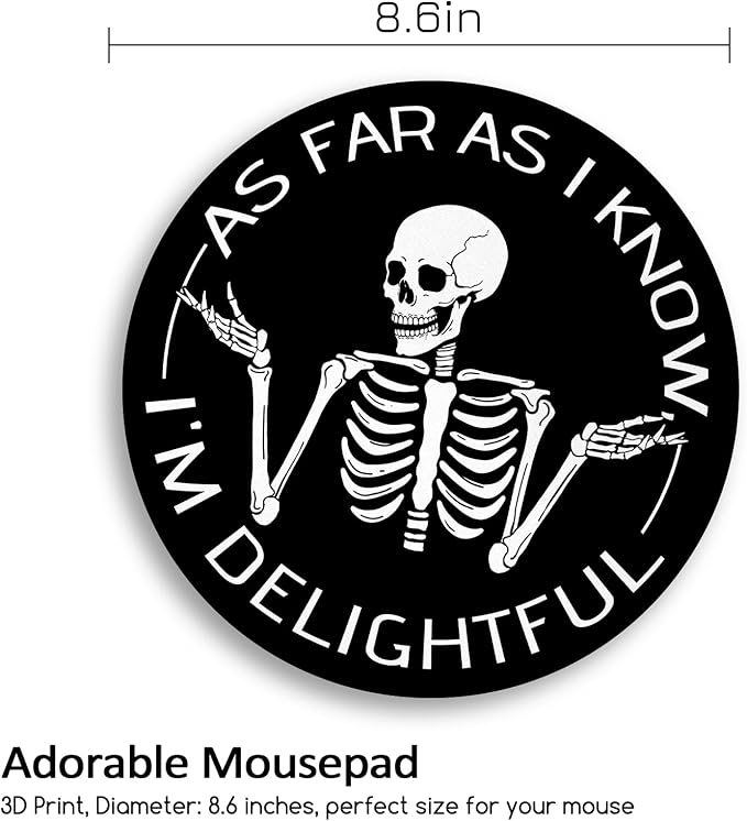 Skeleton Round Mouse Pad, Black Funny Small Mouse Pad with Non-Slip Rubber Base, Desk Mousepad for Wireless Mouse, Gaming Mouse Mat for Computer Laptop Office Women Men, 8.6 x 8.6 Inch