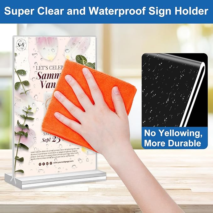 Acrylic Sign Holder 5.5 x 8.5, 10 Pack Double-Sided Stand up Table Top Clear Sign Holders, T Shape Plastic Acrylic Picture Frame Menu Flyer Paper Holder Display Stands for Office Store Wedding Party