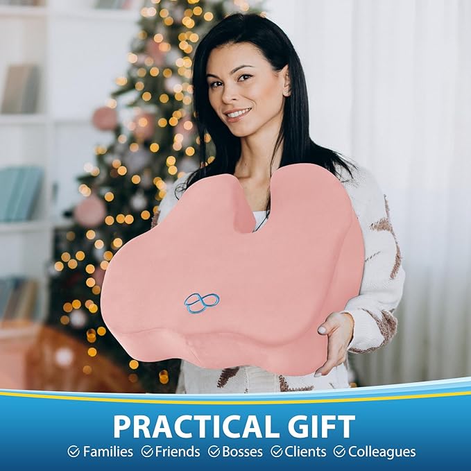 BlissTrends Seat Cushion,5.2in Thick Memory Foam Cushions for Office Chair, Car Seat, Airplane, Relieving Pressure Tailbone Sciatica Back Pain for Long Sitting Office Workers, Car Drivers Pink