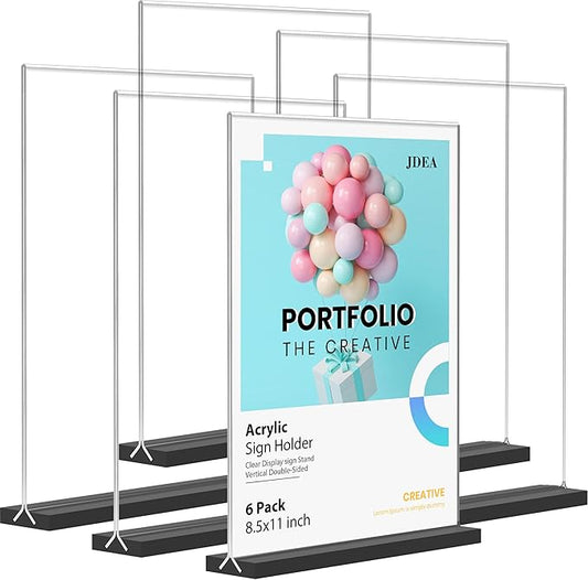Acrylic Sign Holder Desktop Display Holder for Homes Restaurants Offices Shops (6 Pack 8.5x11 Black)