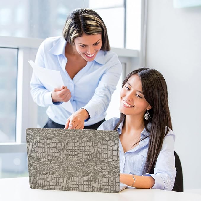 DTangLsm Compatible with MacBook Air 15 inch Case 2025 2024 2023 M4 M3 M2 A3241 A3114 A2941, Crocodile Skin Alligator PU Leather Hard Shell Cover for Mac Book Air 15 M4 Case and Keyboard Cover, Silver