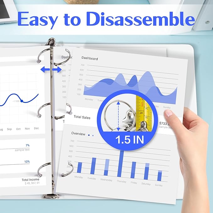 Deli 1.5-inch 3 Ring Binder with 2 Interior Pockets, 325 Sheets Capacity, 1.5 inch Binders fits 11" x 8.5" US Letter Size, White, 6 Pack