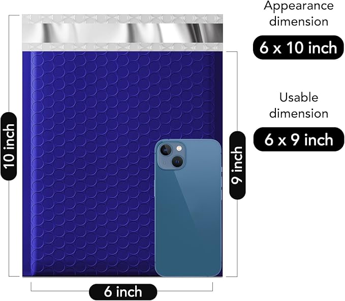 Fuxury Bubble Mailer 6x10 600 Pack Royal Blue #0, Poly Padded Envelope mailers for CDs,DVDs,Cosmetics,Jewelry, Bulk Self Seal Package Envelope Bags, Waterproof Mailing Evenploves for Small Business