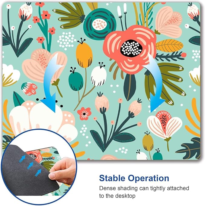 Mouse Pad, Cute Abstract Floral Mouse Pad for Women, Washable Square Cloth Mousepad for Office Laptop, Non-Slip Rubber Computer Mouse Pads for Wireless Mouse, Personalized Mouse Pads for Desk