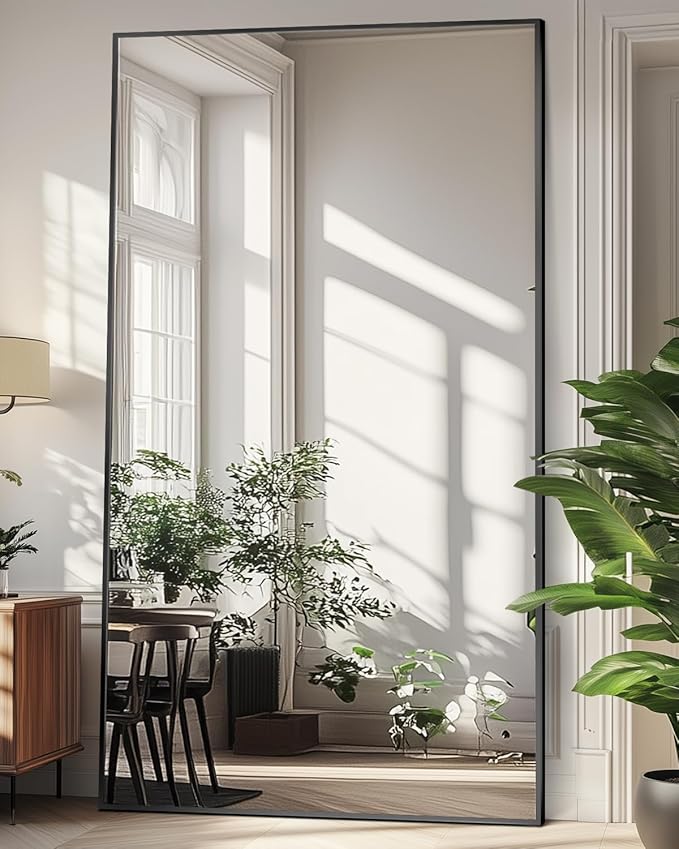 Antok Full Length Mirror, 81"x41" Floor Mirror, Floor Standing Freestanding Full Body Mirror with Stand for Bedroom, Hanging Mounted for Living Room Cloakroom, Black