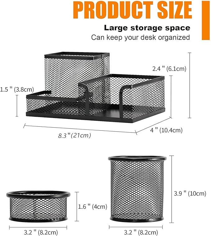 Pen Holder for Desk, Desk Organizers Set-3 Compartments Mesh Pencil Holder with Pencil Pen Cup and Paper Clip holder, Desk Accessories for Marker Craft, Ideal Office School Supplies(3 pack, Black)