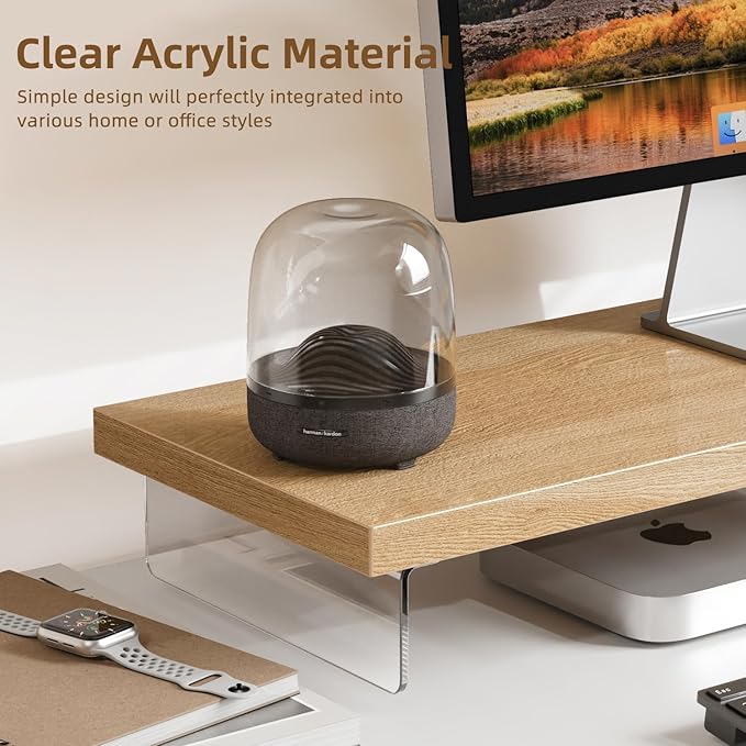 Dual Monitor Stand Riser, 40" Large Computer Monitor Stands for 2 Monitors, Wooden Desktop Organizer Shelf for Office Desk Computer, Laptop, TV, Monitor, Printer