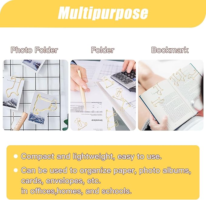 80 Pcs Gold Dog Creative Metal Paper Clips - Fun Office Supplies for Dog Lovers (Gold Dog)