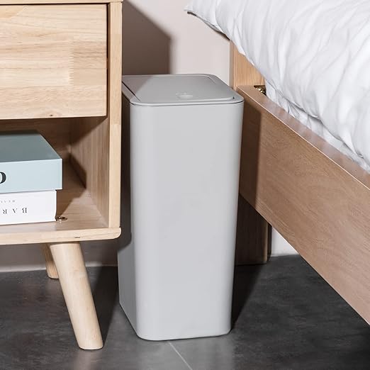 TrashAid 2 Pack Bathroom Trash Can with Lid, 2.6 Gallon / 10 Liter Small Garbage Can with Press Top Lid, Plastic Wastebasket with Pop-up Lids for Toilet, Office, Bedroom, Living Room, Grey