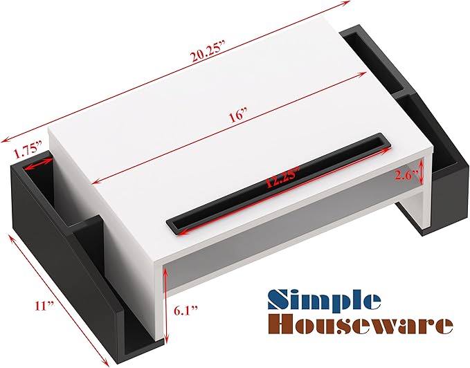 SIMPLE HOUSEWARE Desk Monitor Stand Riser with Adjustable Organizer Tray, Dual Tone - Black / White