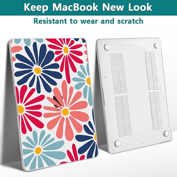 Teryeefi for MacBook Pro Case 13 inch 2022 2021 2020-2016 Release A2338 M2/M1 A2251 A2289 A2159 A1989 A1706, Clear Laptop Hard Shell with Keyboard Cover & Trackpad Film & Type C Adapter,Flowers W129