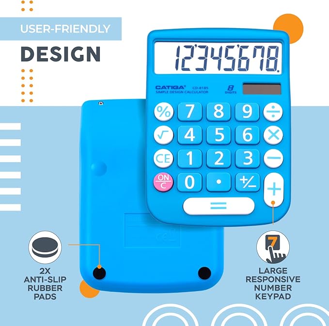 CATIGA Desktop Calculator 8 Digit with Solar Power and LCD Display, Big Buttons, for Home, Office, School, Class and Business, 4 Function Small Basic Calculators for Desk, CD-8185
