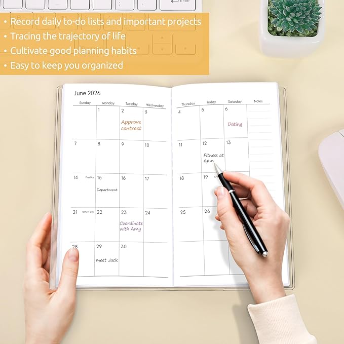 Pocket Calendar 2026-2027, Yellow 2026-2027 Monthly Planner - 3.7" x 6.7" - Runs from January 2026 Until December 2027, 2026 Pocket Planner with PVC Cover for Home, School, Office Supplies