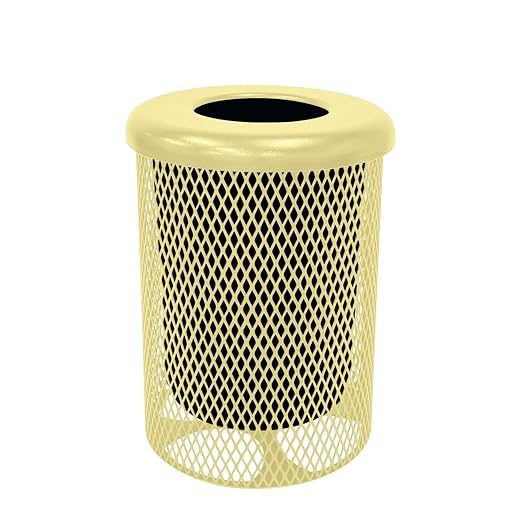 RFT-TXTSAND Heavy Duty Round Trash Receptacle with Flat Top, Liner Included, 32 Gallon, Textured Sandstone, Made in America