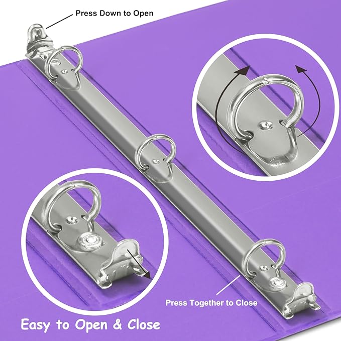 COMIX 3 Ring Binder 1/2 inch with Clear View Cover, 0.5" View Binder Holds 100 Sheets of US Letter Size Paper, 6 Pack (Purple)