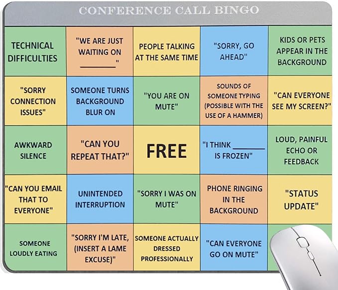 Mouse Pad, Conference Call Bingo Mouse Pad, Washable Square Cloth Mousepad for Office Laptop, Non-Slip Rubber Computer Mouse Pads for Wireless Mouse, Personalized Gift Mouse Pads for Desk