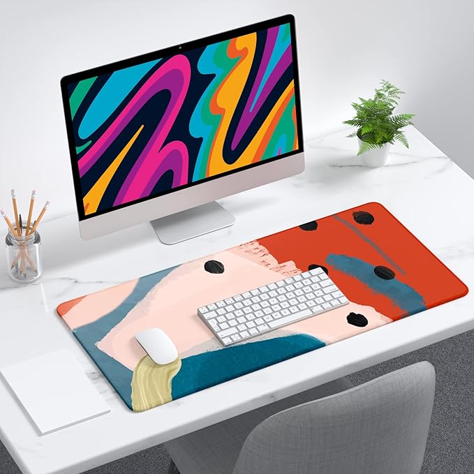 Desk Mat, 32" x 12" XXL Extended Large Gaming Mouse Pad, Desktop Decor Desk Pad, Cute Men Women Office Supplies and Accessories, XL Mouse Mat for Laptop & Keyboard, Abstract Art Red Dots
