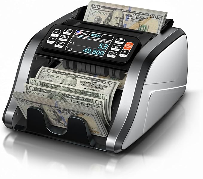Aneken N60 Mixed Denomination Money Counter Machine, Value Counting, UV/MG/IR/DD Counterfeit Detection, 3.5" TFT Display Cash Counting Machine, Printer Enabled Bill Counter for Business