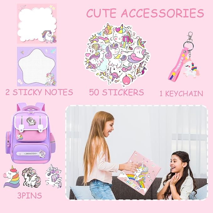 Unicorn cute School Supplies Kawaii Stationery Present Set , Including Ballpoint Pens, Pencil Case, ID Badge Holder, Stickers, Key Chain, A5 Notebook, Bookmark, Eraser, Ruler for Girls Teens