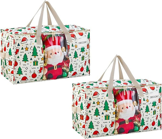 VENO 2 Pack Moving Bags, Large Christmas Storage Bins with lids, Packing Supplies for College, Alternative to Moving Boxes, Foldable, Heavy-Duty Tote, Christmas Pattern (Jingle Mix, 2 Pack)