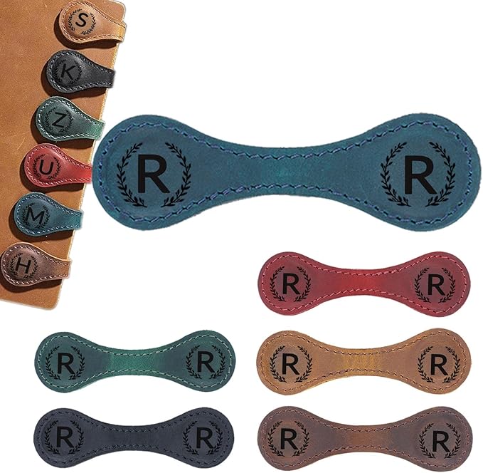Magnetic Leather Bookmark with 26 Initial for Reading Women,Personalized Magnet Book Marks Gifts for Men,Book Lovers (Blue, R)