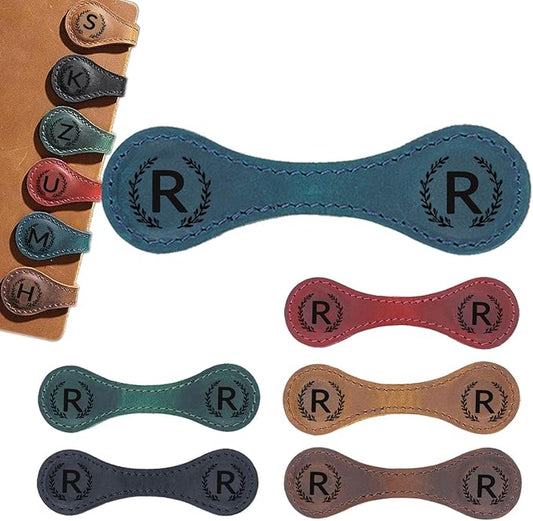 Magnetic Leather Bookmark with 26 Initial for Reading Women,Personalized Magnet Book Marks Gifts for Men,Book Lovers (Blue, R)